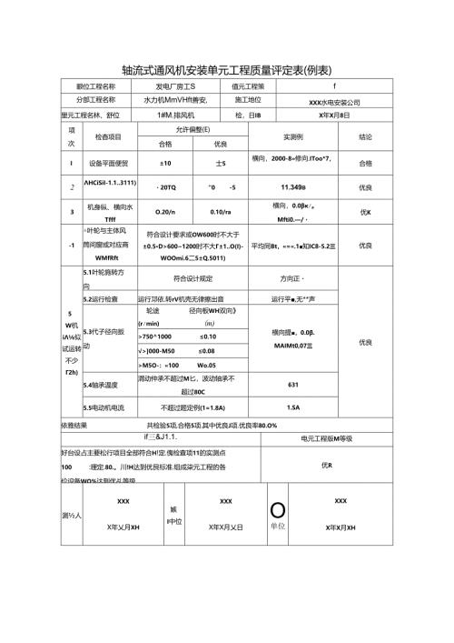 轴流式通风机安装单元工程质量评定表.docx
