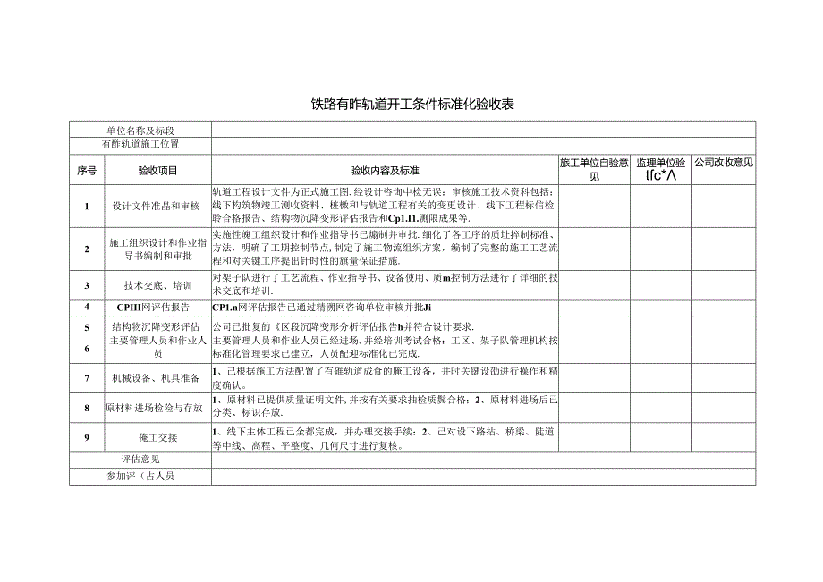 铁路有砟轨道开工条件标准化验收表.docx_第1页