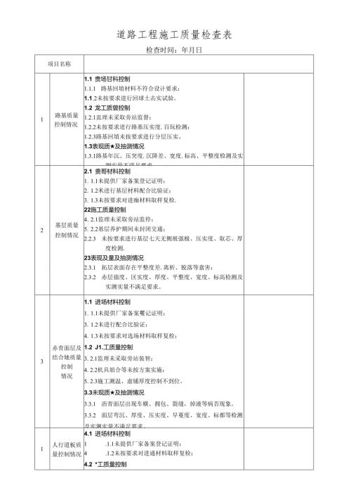 道路工程施工质量检查表.docx