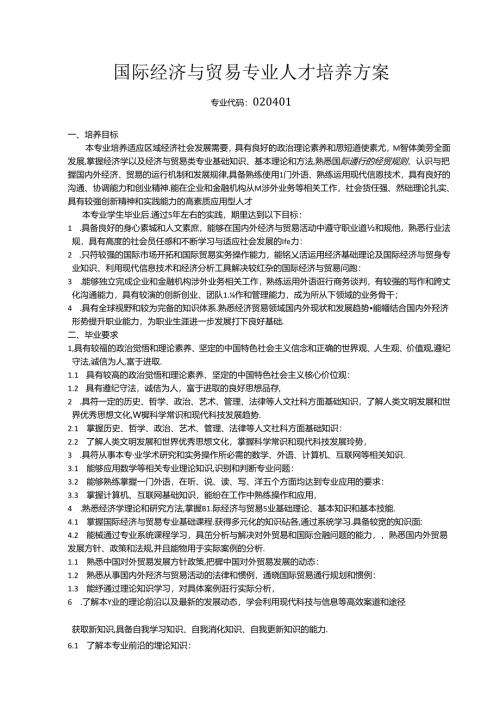 职业技术学校国际经济与贸易本科专业人才培养方案.docx