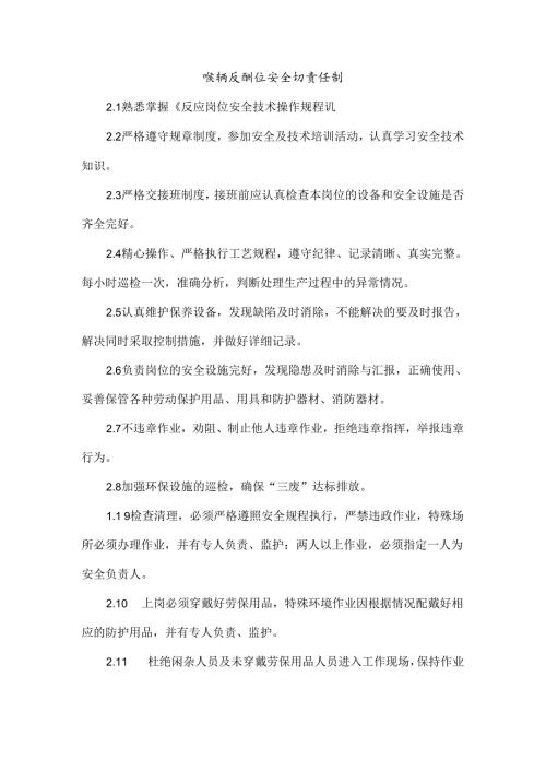 磷酸车间反应岗位安全生产责任制.docx