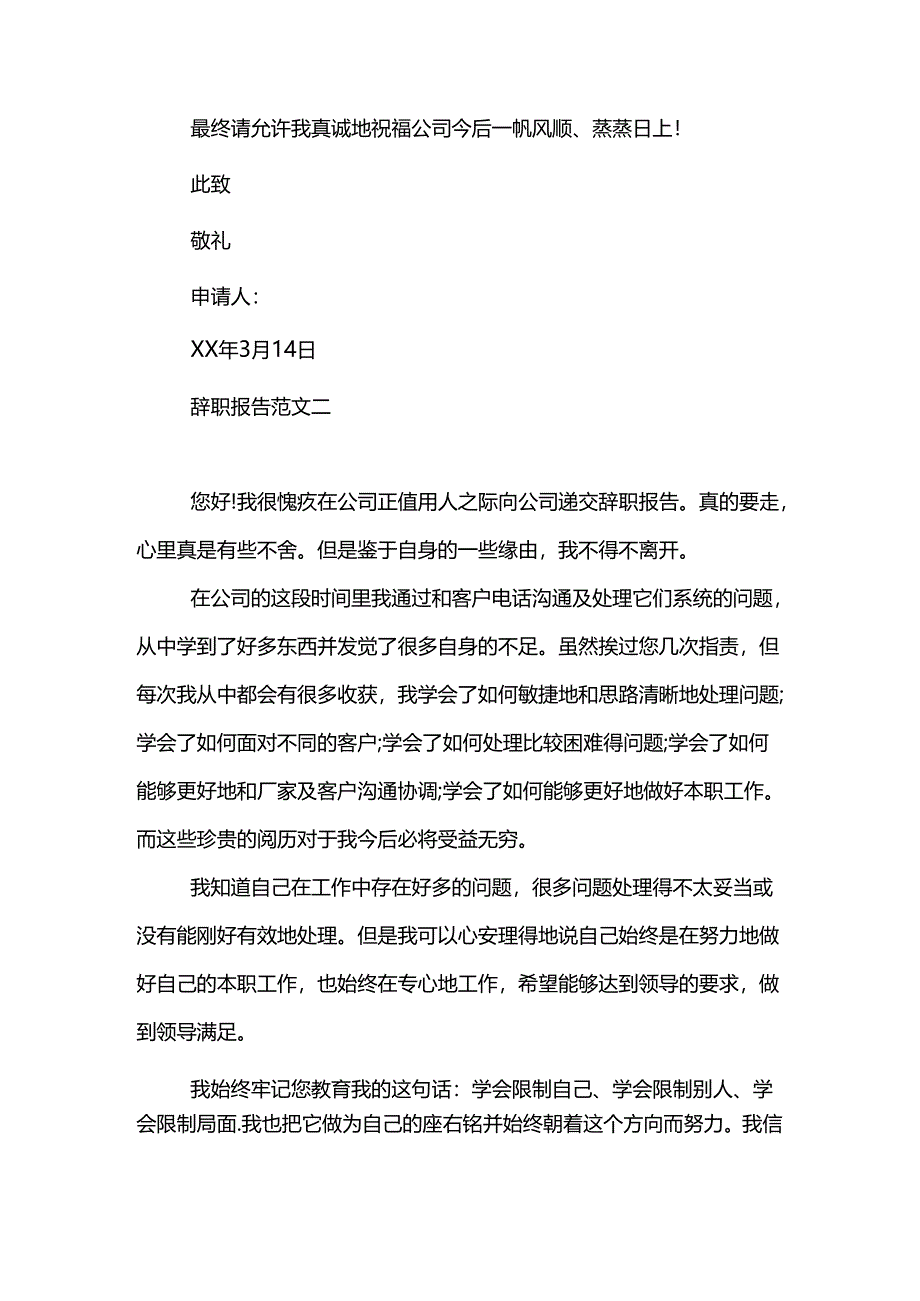 售后客服辞职报告模板.docx_第2页