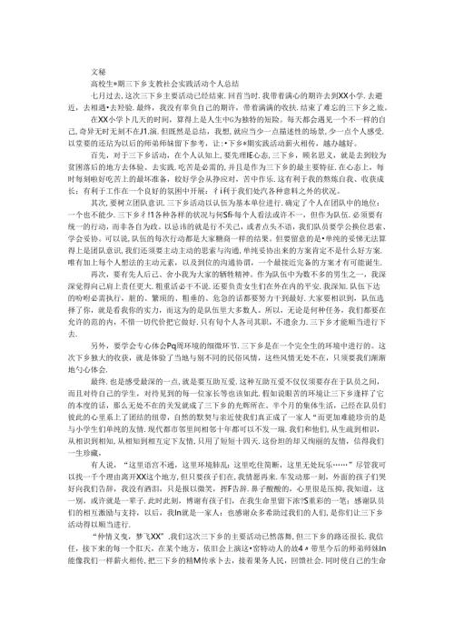 大学生暑期三下乡支教社会实践活动个人总结.docx