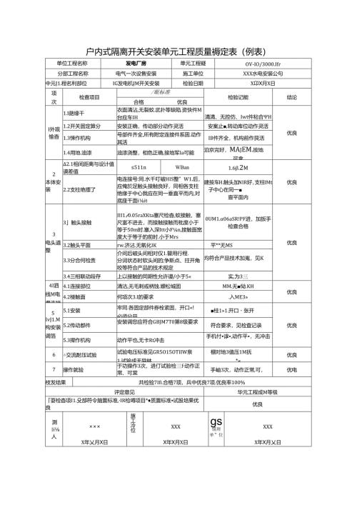 户内式隔离开关安装单元工程质量评定表.docx