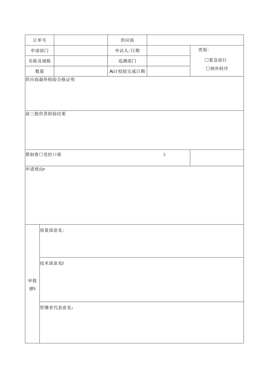 紧急、例外放行申请单模板.docx_第1页
