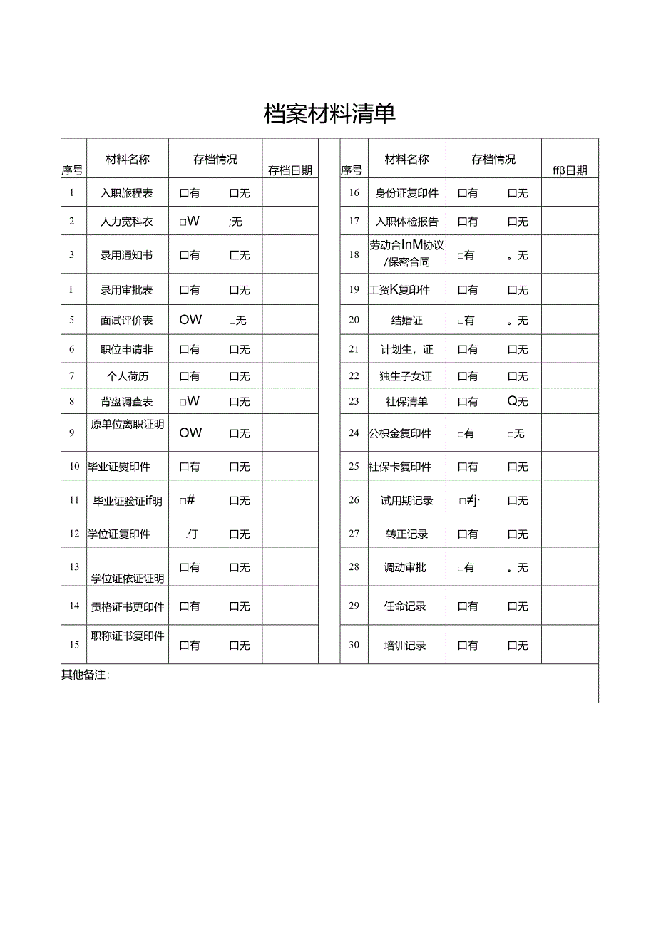 档案材料清单.docx_第1页
