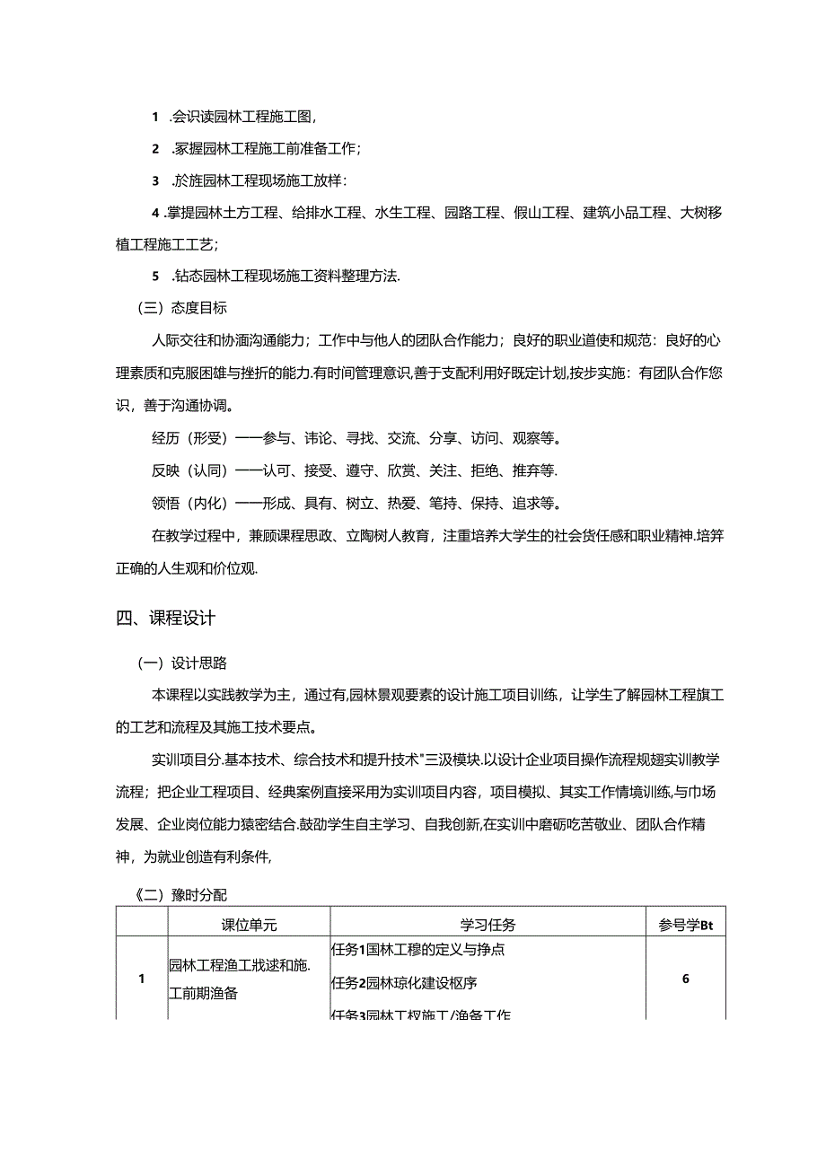 职业技术学院风景园林设计专业《园林景观工程施工技术》核心课课程标准.docx_第2页