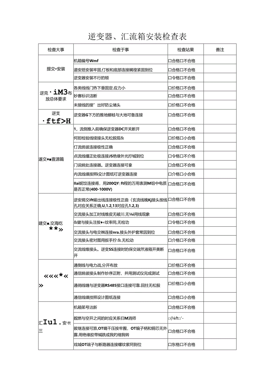 逆变器、汇流箱安装检查表.docx_第1页