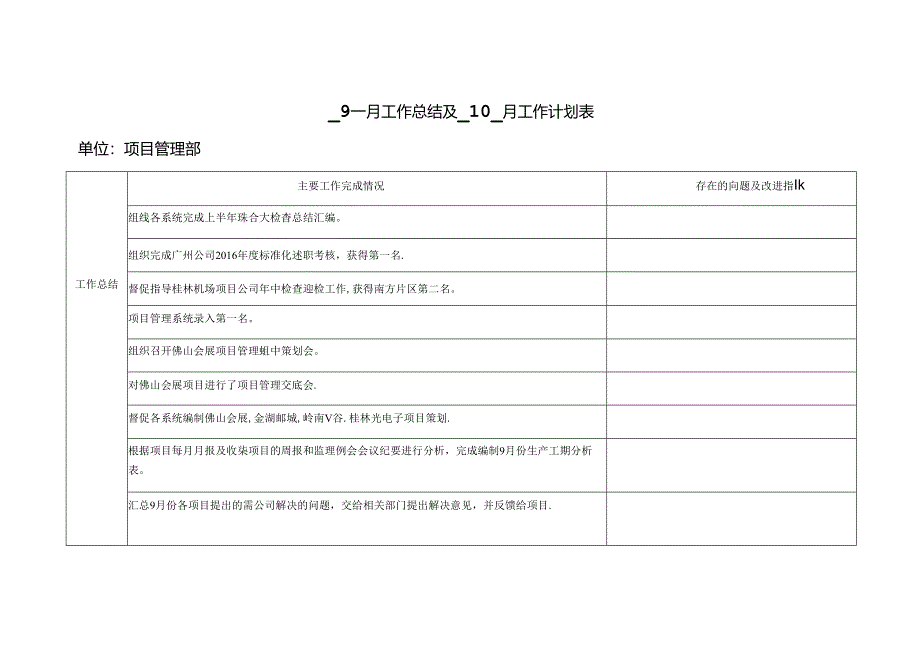 项目管理部2017年10月工作计划.docx_第1页