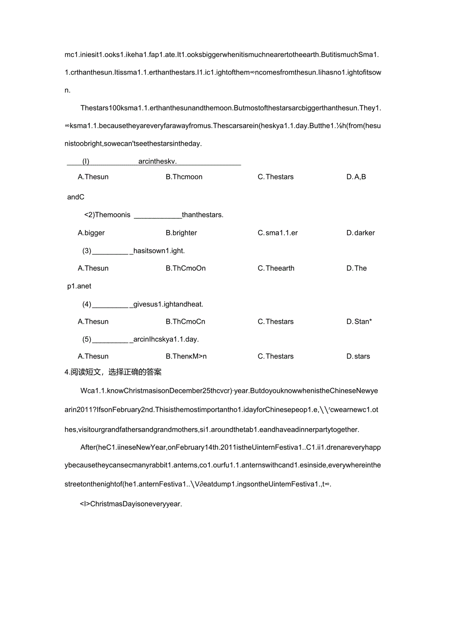 牛津版四年级上学期阅读理解专题训练含参考答案（精选5套）.docx_第3页