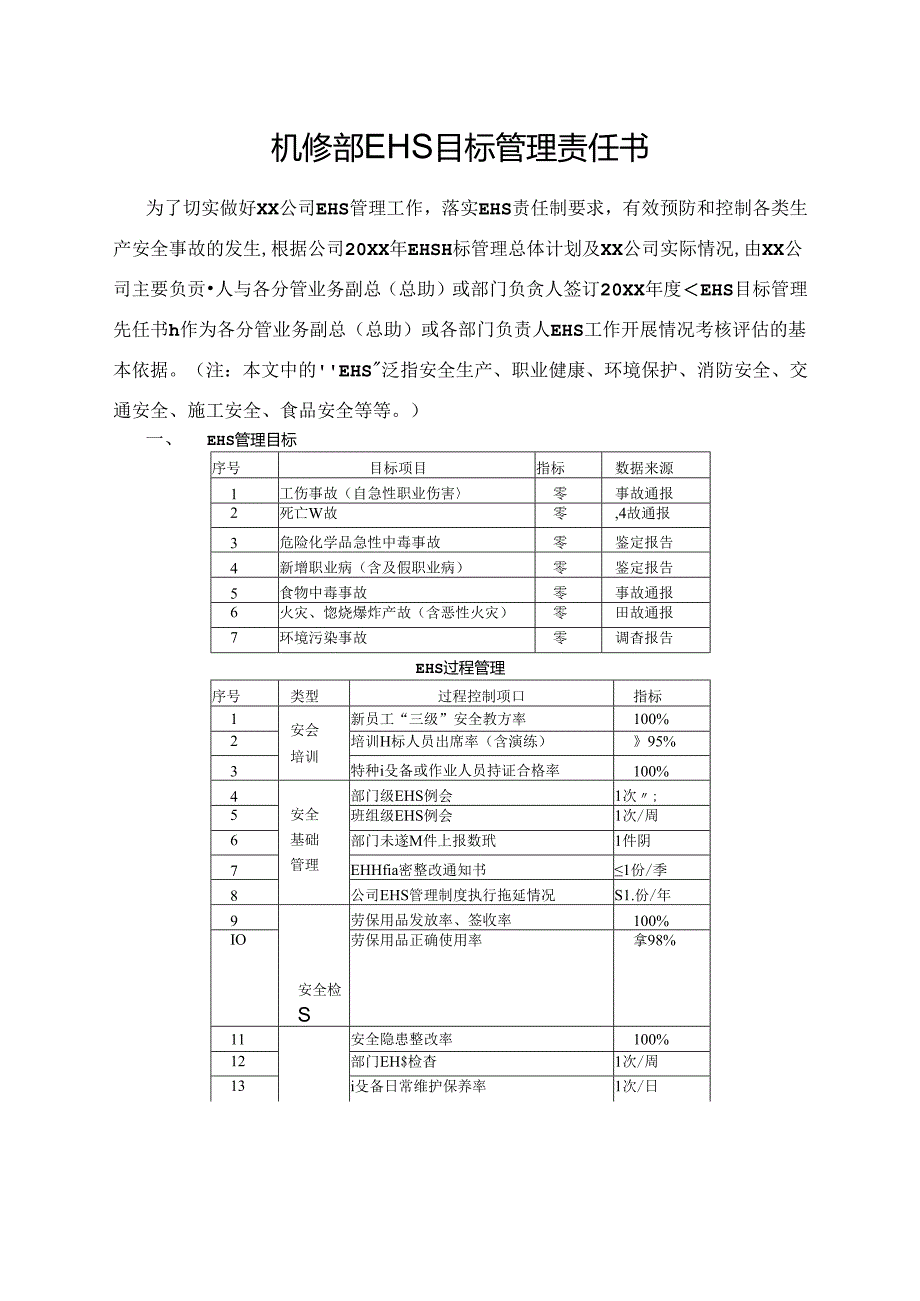 机修部EHS目标管理责任书.docx_第1页