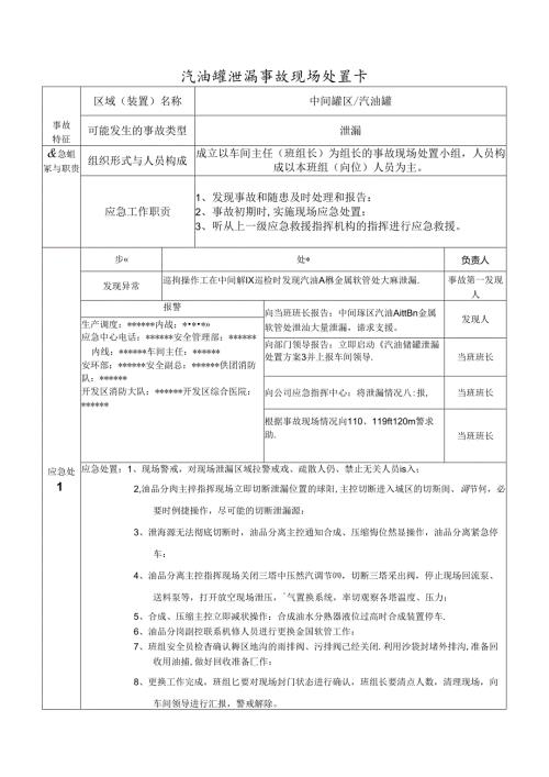 芳烃车间事故现场处置卡.docx