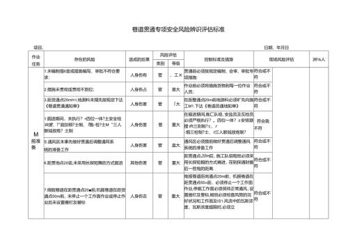 煤矿掘进巷道贯通专项安全风险辨识评估标准.docx