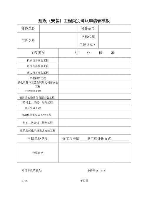 建设（安装）工程类别确认申请表模板.docx