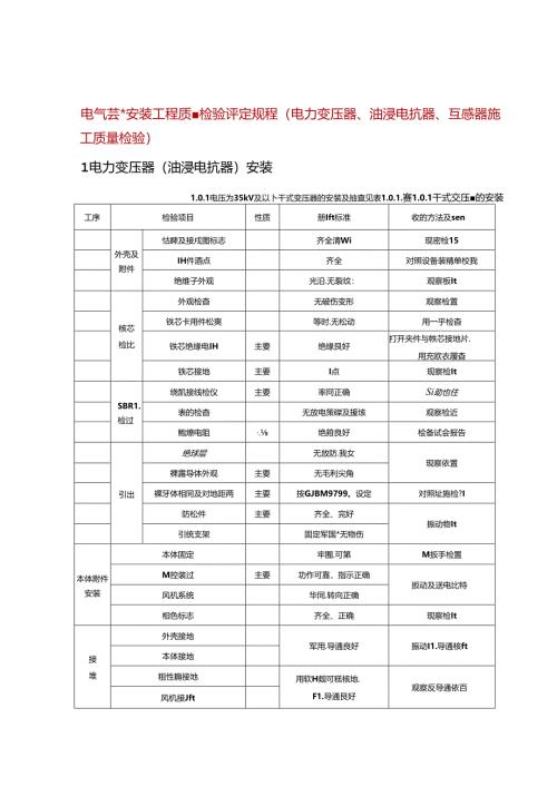 电气装置安装工程质量检验评定规程（电力变压器、油浸电抗器、互感器施工质量检验）.docx