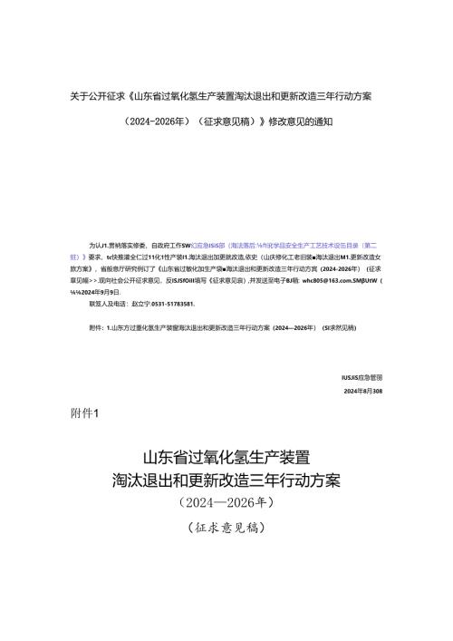山东省过氧化氢生产装置淘汰退出和更新改造三年行动方案（2024—2026年）HSE中心.docx