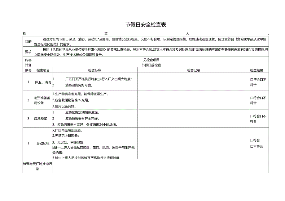 节假日安全检查表.docx_第1页
