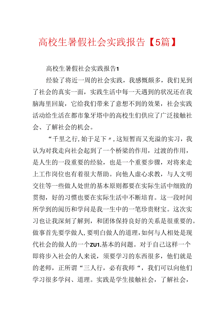 大学生暑假社会实践报告【5篇】.docx_第1页