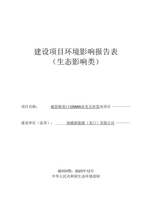 润威新能源（龙口）有限公司 光伏发电项目建设项目环境影响报告表.docx