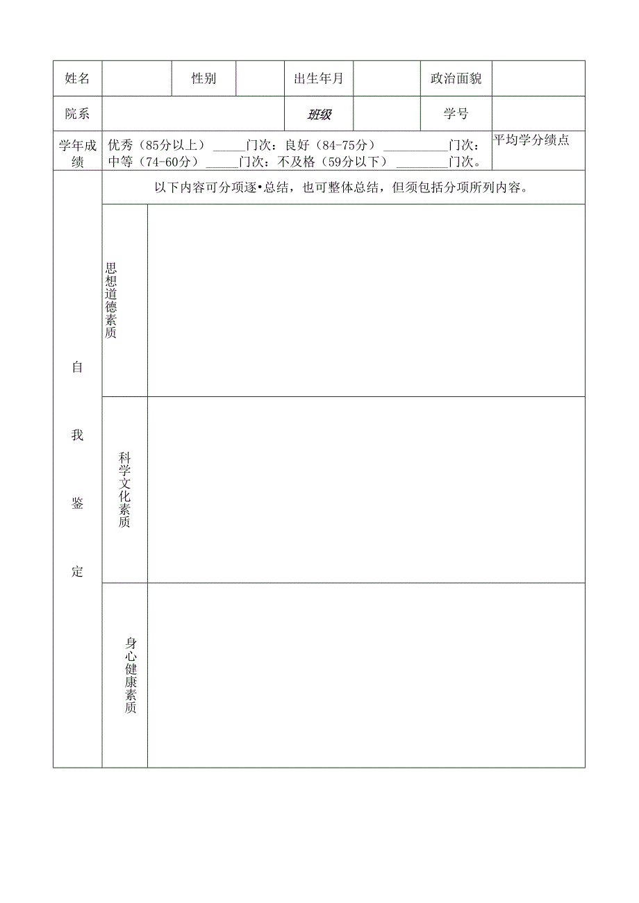 西安石油大学学生（ — ）学年鉴定表.docx_第2页