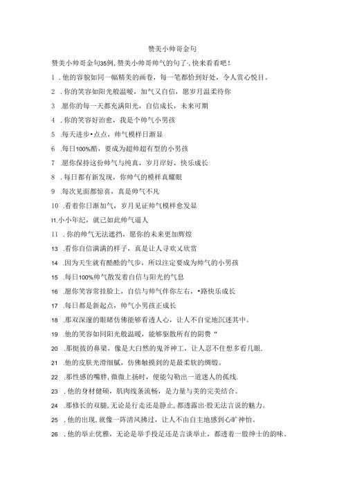 赞美小帅哥金句.docx