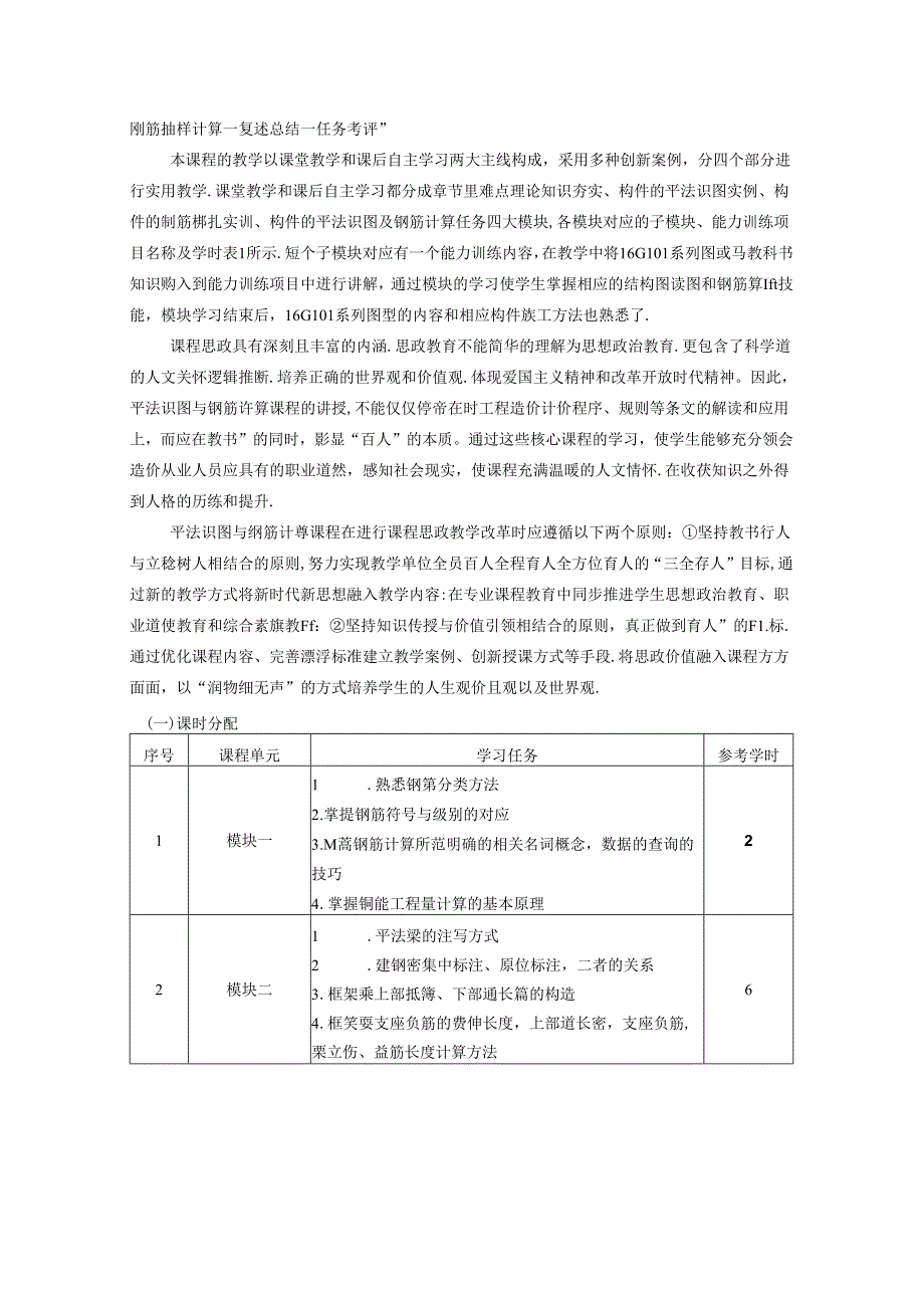 职业技术学院平法识图与钢筋计算核心课课程标准.docx_第2页