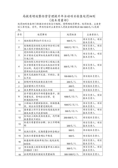 局提质增效暨经营管理提升年活动第二次项目检查处罚细则（技术质量部）.docx