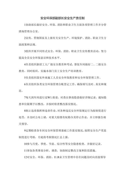 安全环保部副部长安全生产责任制.docx