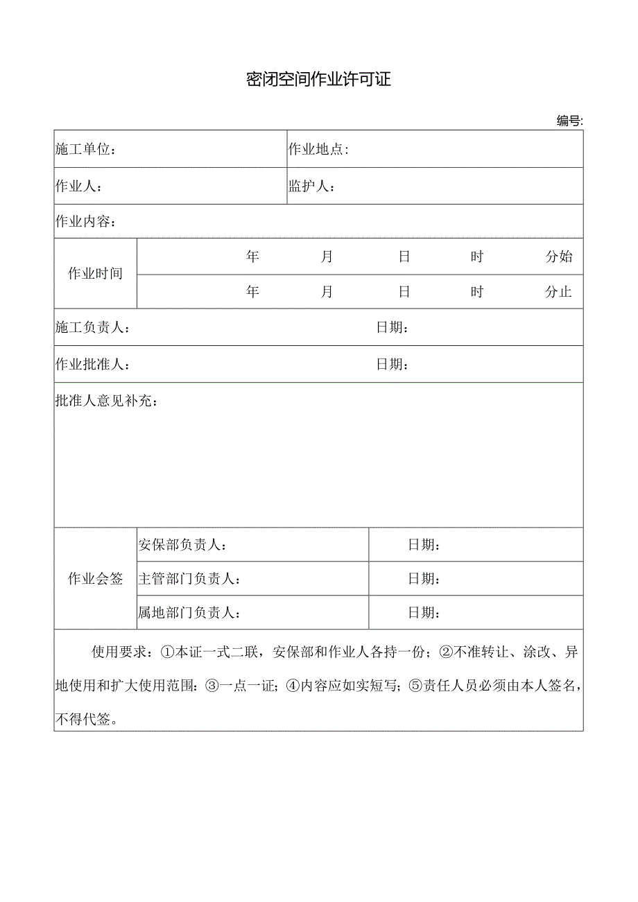密闭空间作业许可证.docx_第1页