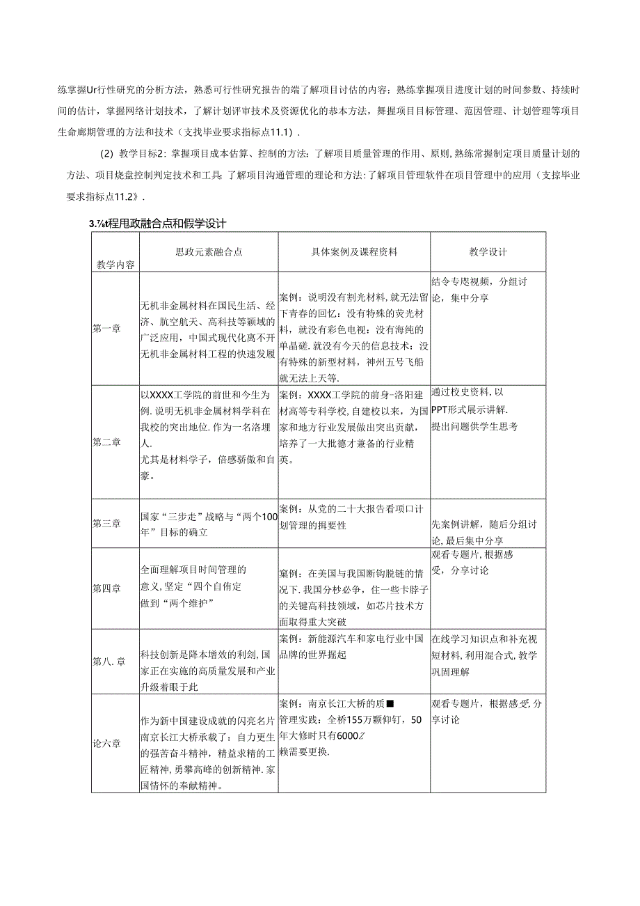 无机非金属材料工程《项目管理》课程教学大纲.docx_第2页