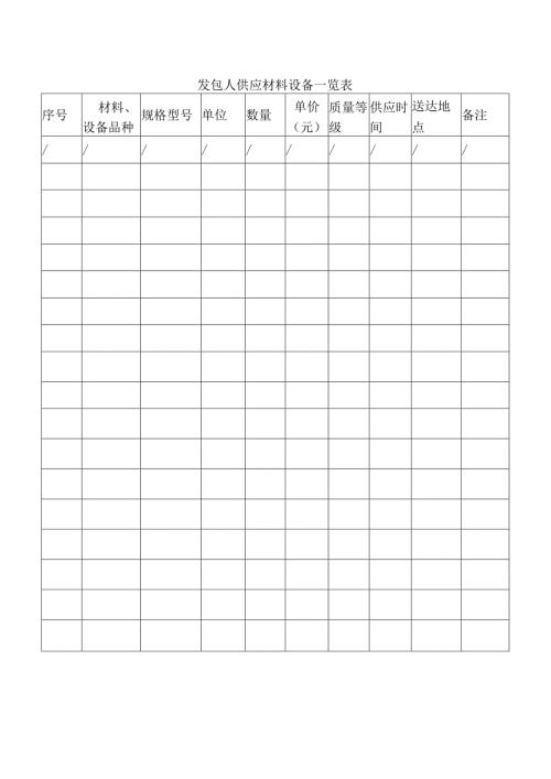 发包人供应材料设备一览表.docx