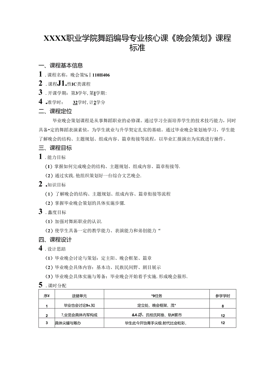 职业学院舞蹈编导专业核心课《晚会策划》课程标准.docx_第1页