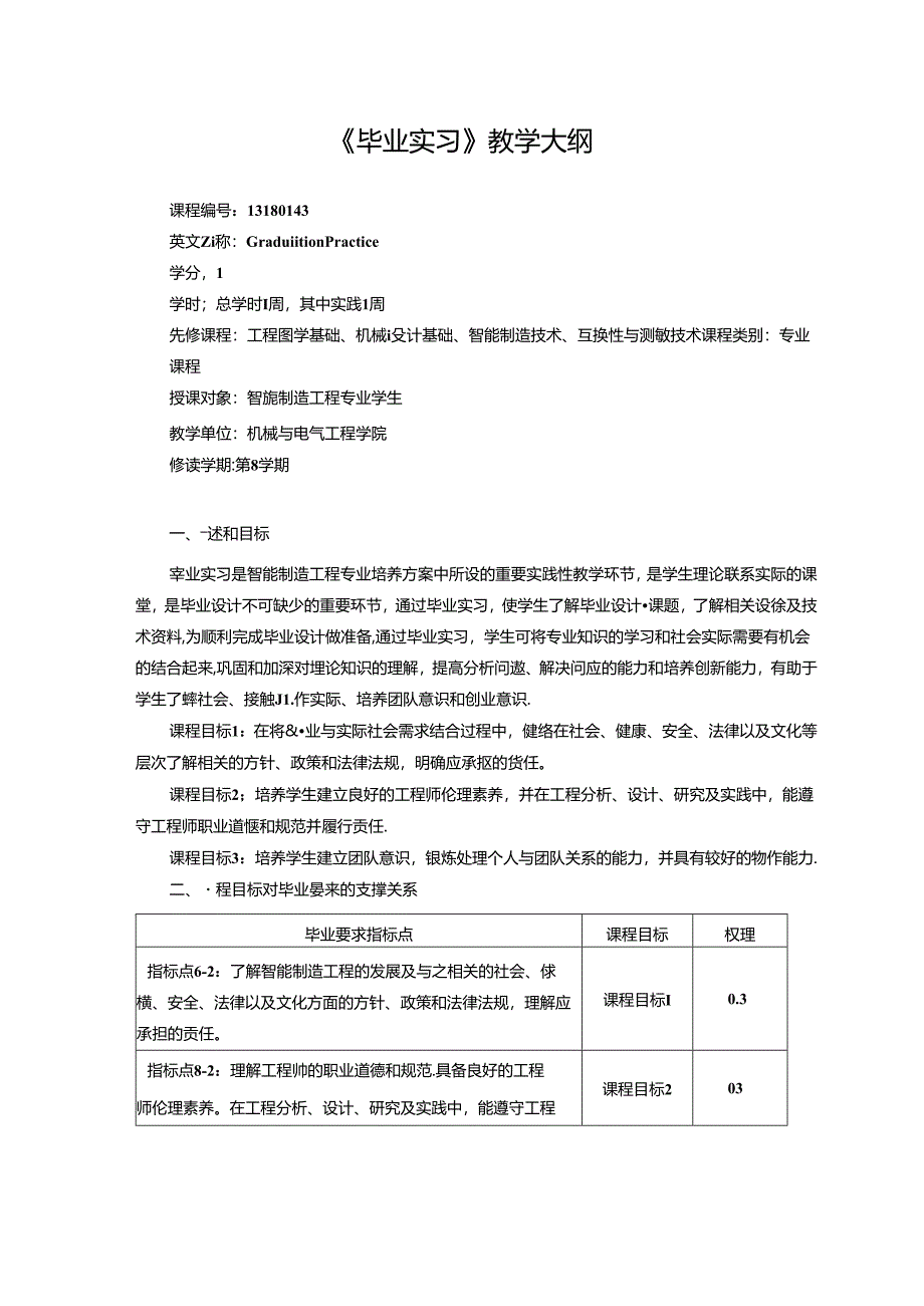 智能制造工程专业《毕业实习》教学大纲.docx_第1页