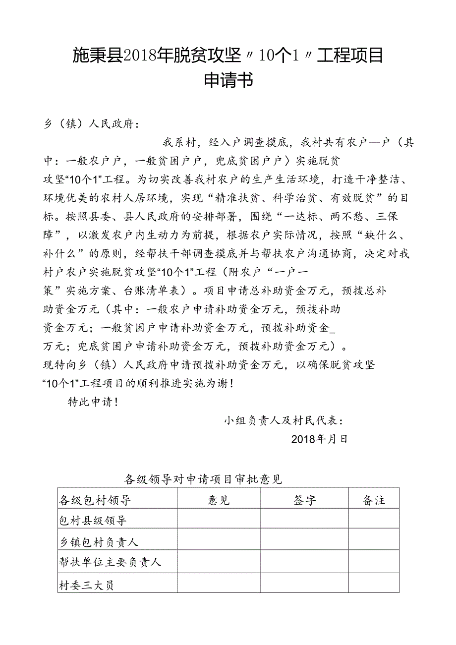 施秉县2018年脱贫攻坚“10个1”工程项目实施申请书.docx_第1页
