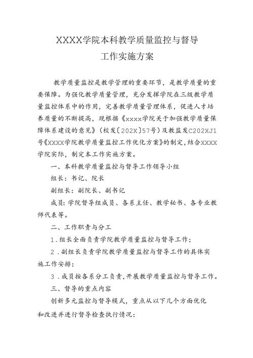大学学院本科教学质量监控与督导工作实施方案.docx