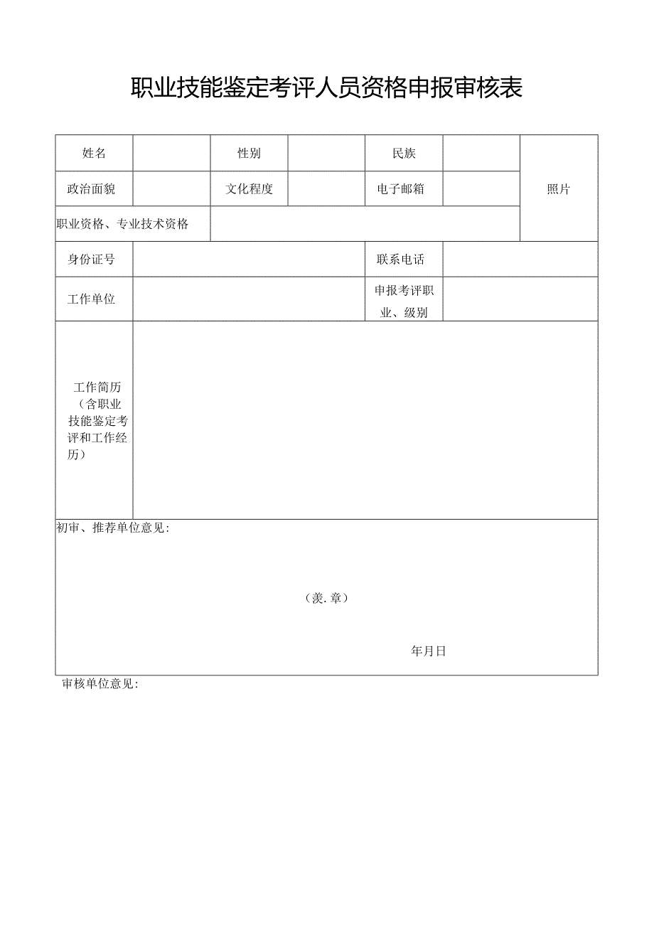 职业技能鉴定考评人员资格申报审核表.docx_第1页
