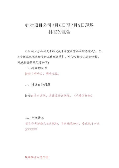 针对项目公司7月6日至7月9日现场排查的报告.docx