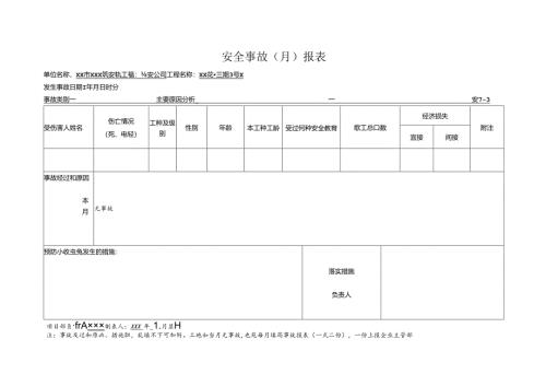 安全事故月报 表.docx