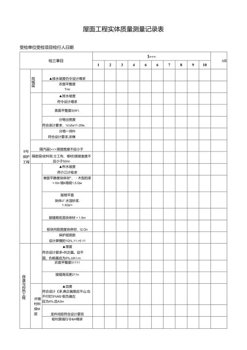 屋面工程实体质量测量记录表.docx