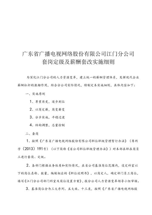 江门分公司套岗定级及薪酬套改实施细则（最终版）.docx