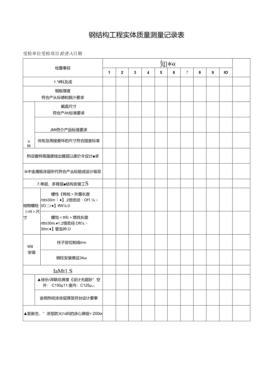 钢结构工程实体质量测量记录表.docx_第1页