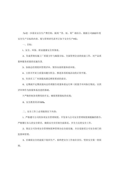 管理者代表安全生产责任书.docx