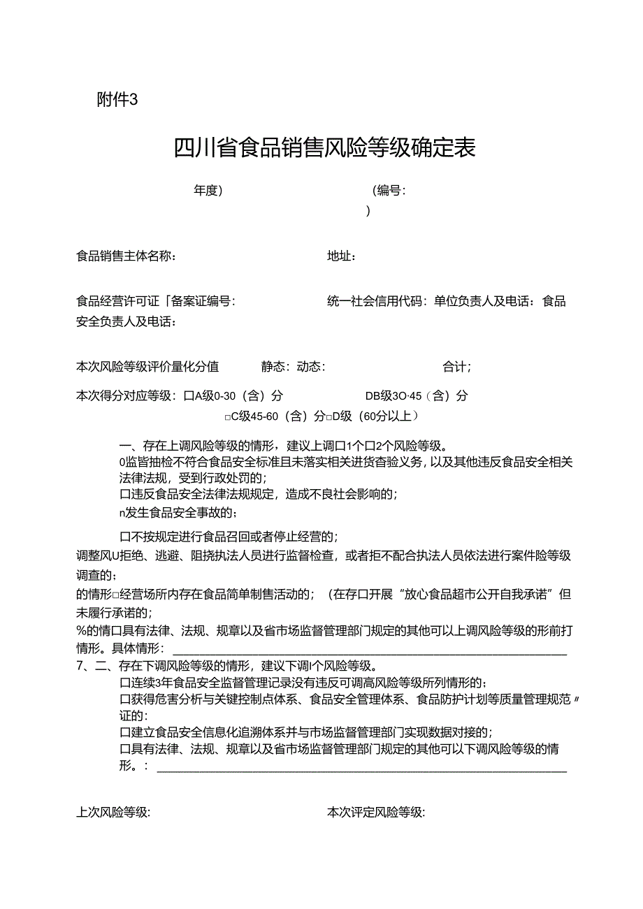 四川省食品销售风险等级确定表.docx_第1页
