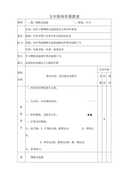 小学五年级体育课教案全集.docx