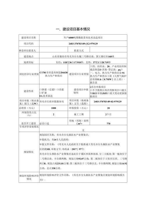 年产6000吨聚酯胎基布技术改造项目环评报告表.docx