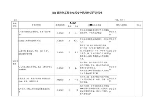 煤矿掘进施工硐室专项安全风险辨识评估标准.docx