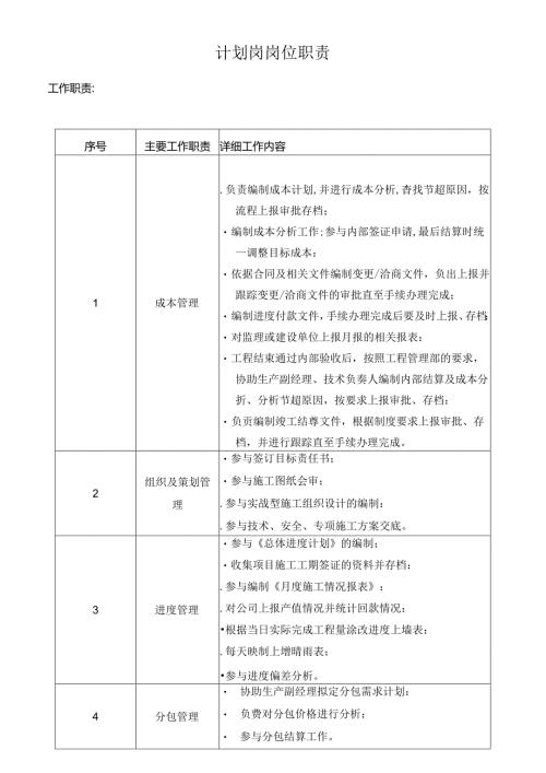 计划岗岗位职责.docx
