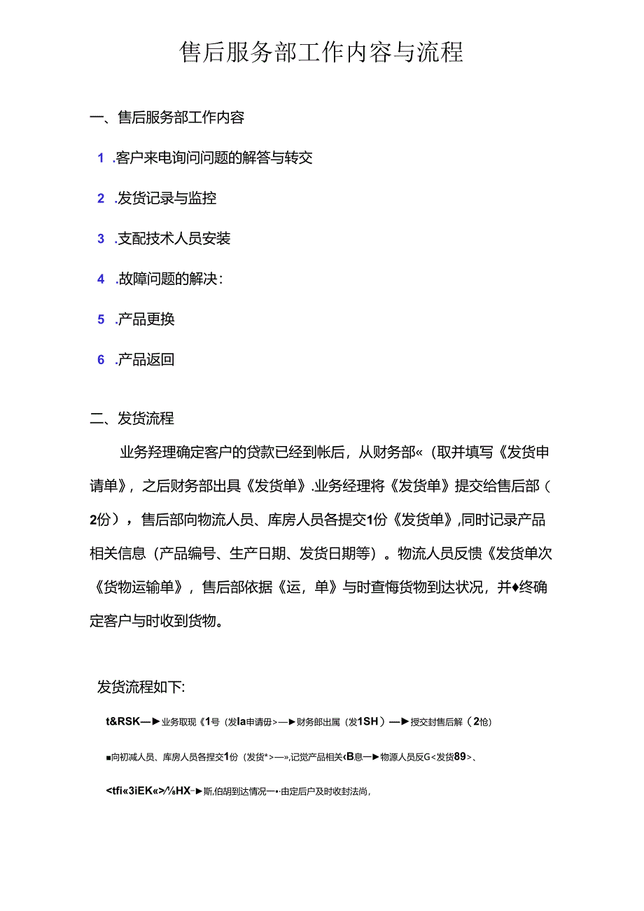 售后服务部工作内容及流程.docx_第1页