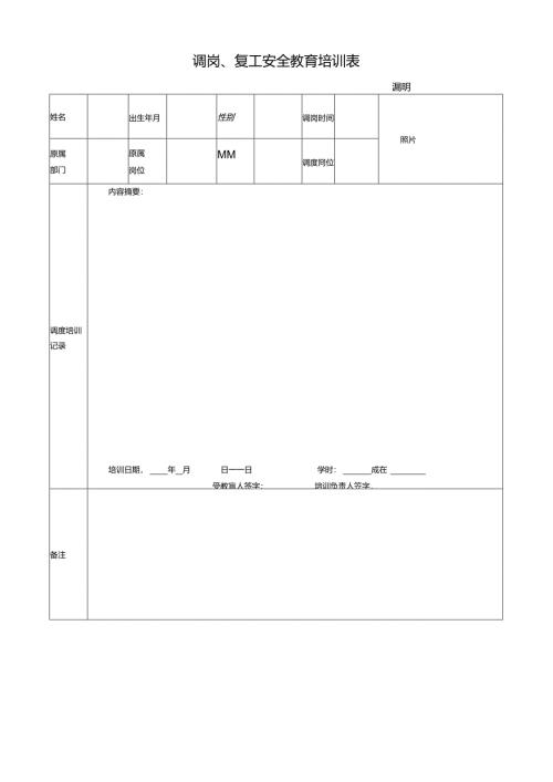 调岗、复工安全教育培训表.docx
