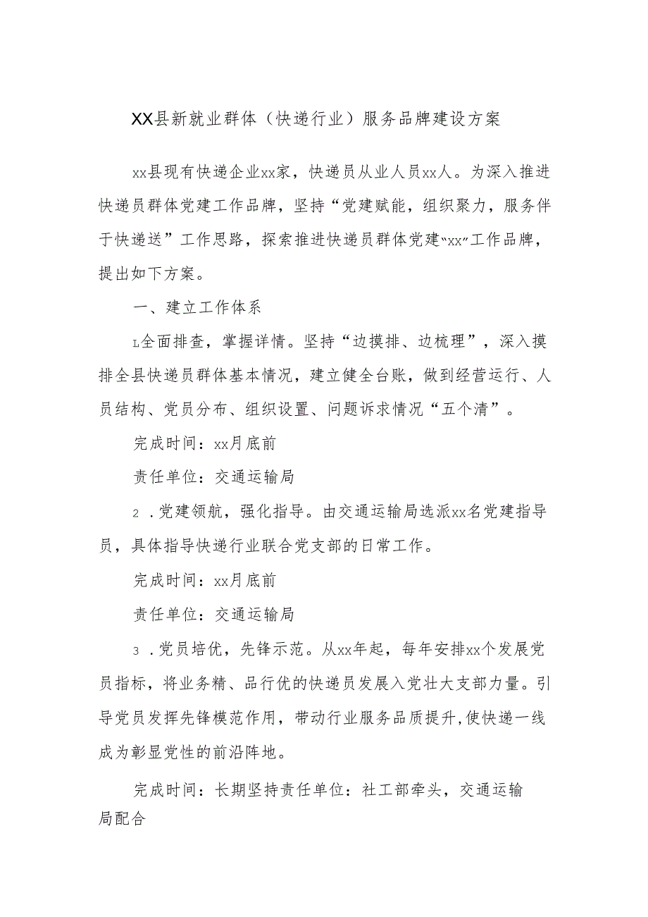 XX县新就业群体（快递行业）服务品牌建设方案.docx_第1页
